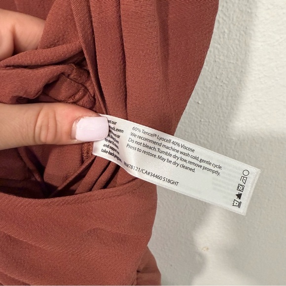 Eileen Fisher Russet Brown Crepe Faux Wrap Wide Leg Crop Jumpsuit XXS - Picture 6 of 7